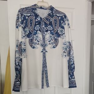 Blue and White Floral Paisley Shirt